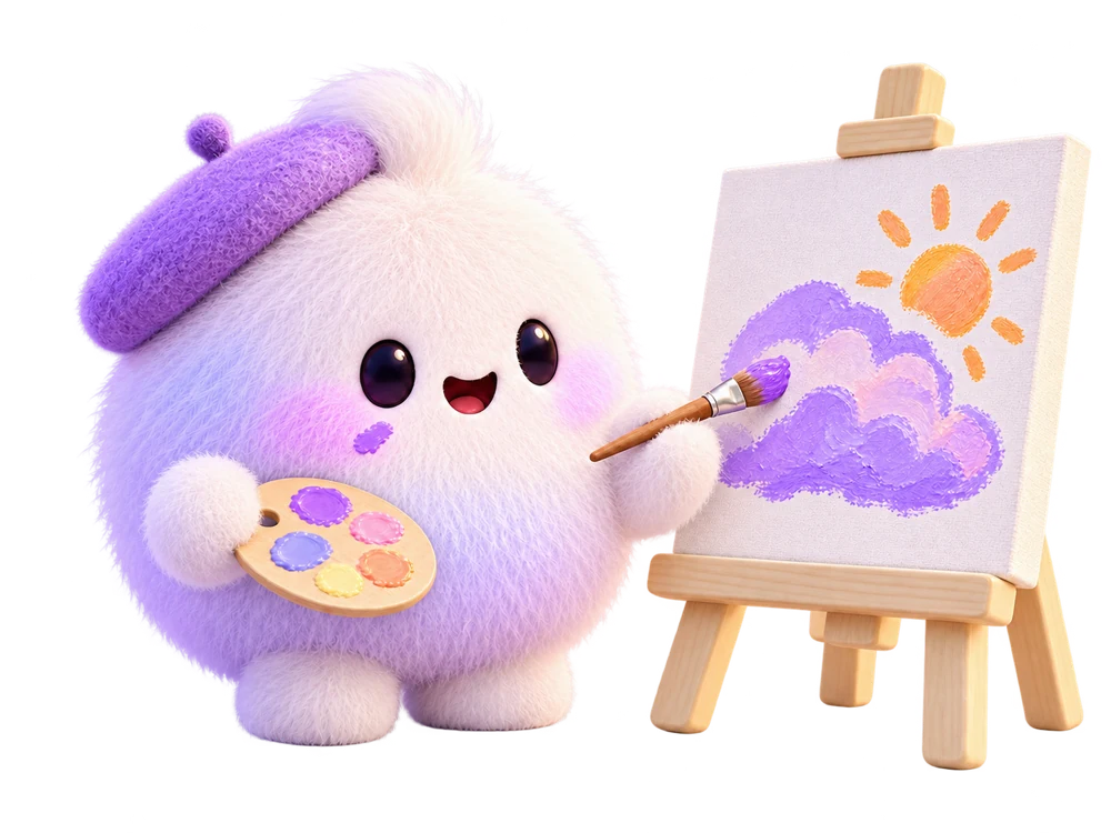 Pumli painting a violet landscape