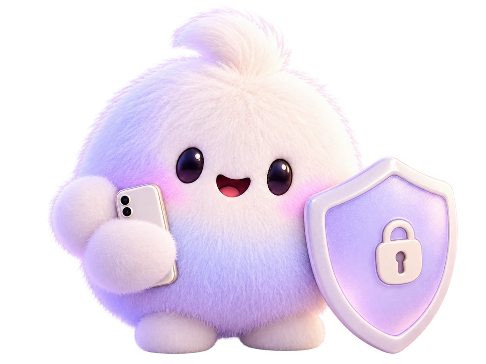 Pumli holding a protective shield and a phone